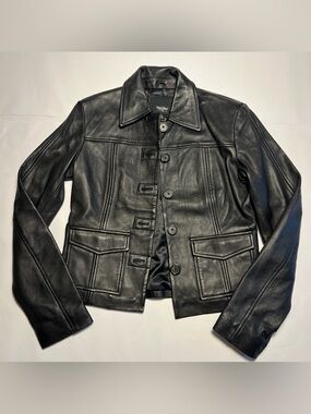 Mossimo Y2K Womens Extra Small Genuine Leather Jacket Black Vintage